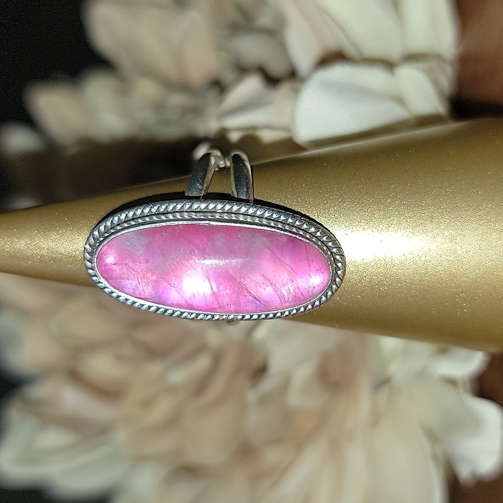 Solid Sterling Silver Pink Moonstone Ring Size 8 … - image 4